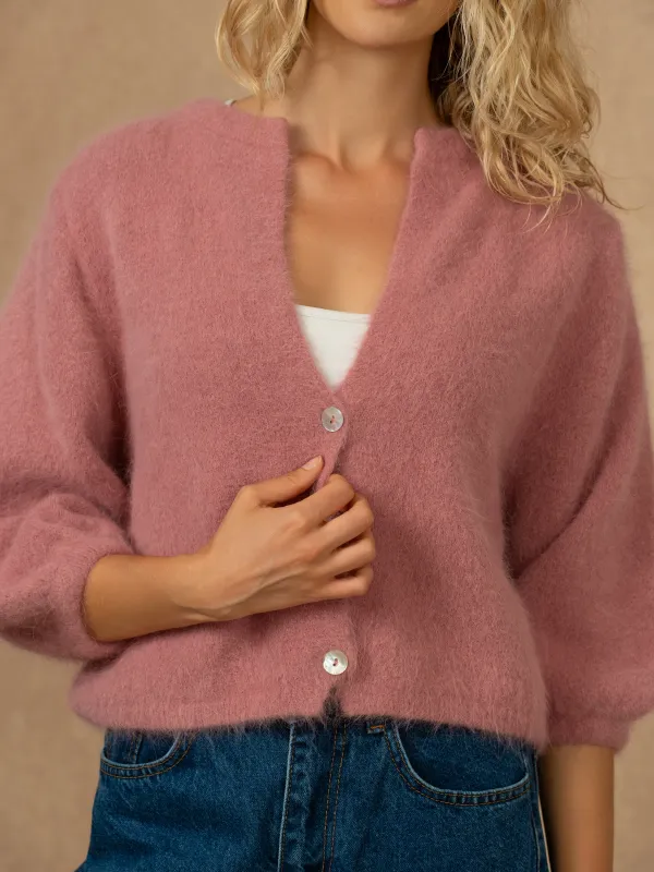 Produit Cardigan boutonné manches 3/4 resserrées encolure ouverte en 30% angora Image
