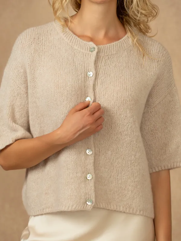Produit Cardigan court col rond manches courtes en kid mohair et laine Image