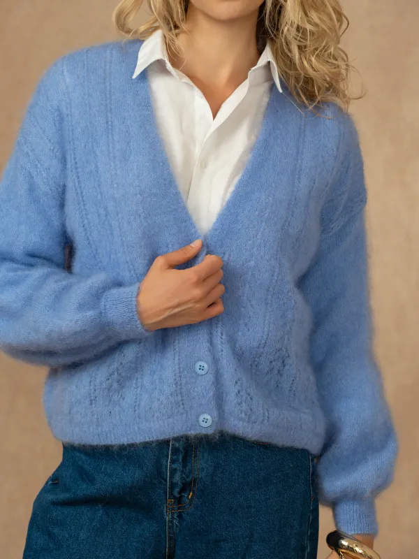 Produit Cardigan ajouré col V boutonné en 74% kid mohair Image